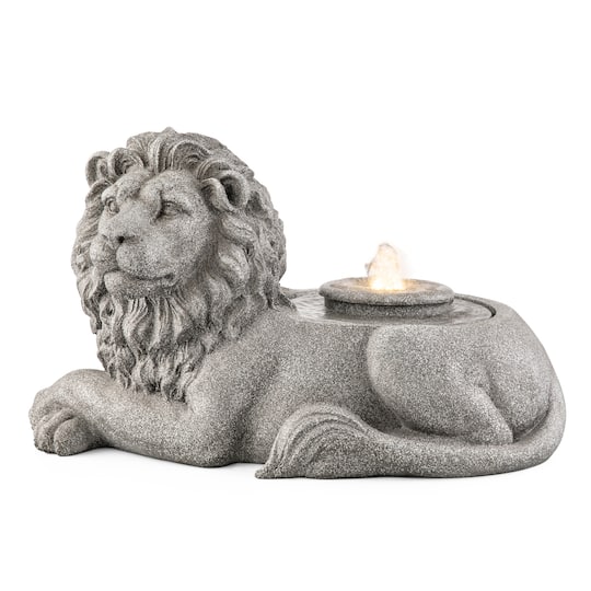 Glitzhome® 20" Zen-Style LED Lying Lion Outdoor Fountain